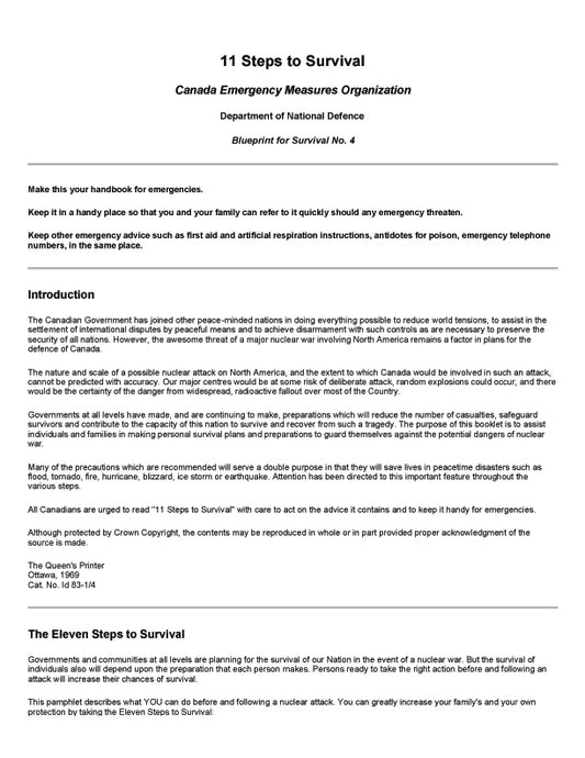Survival Manual  Canadian 11 Steps To Survival PDF