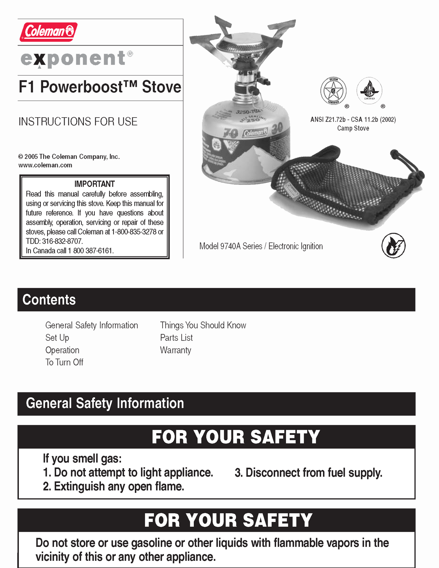 Coleman Exponent 9740A F Powerboost Electronic Ignition Manual