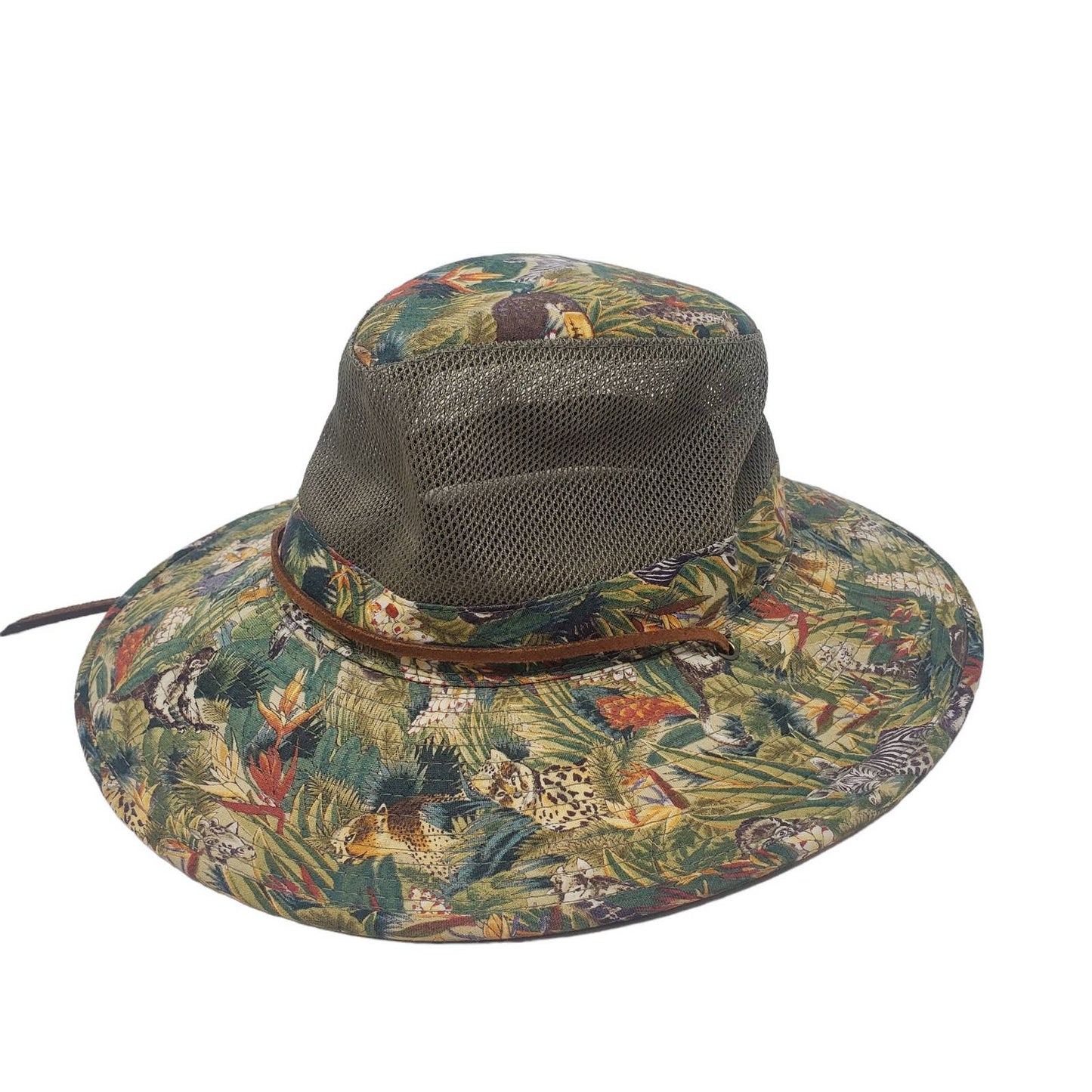 Dorfman Pacific Jungle Hat Safari Tropical Medium Green Leather Strap Mesh