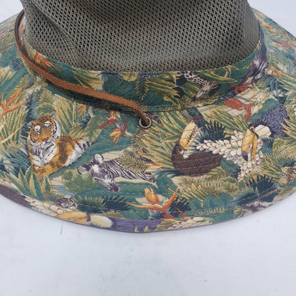 Dorfman Pacific Jungle Hat Safari Tropical Medium Green Leather Strap Mesh