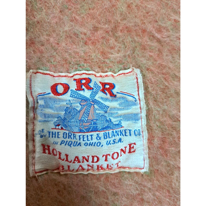 Vtg 60s ORR Holland Tone Wool Blanket 65"x 72" Soft Red Green Ivory Reversible