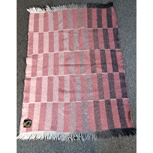 Vintage Roros-Pledd Roros-Tweed 100% Wool Blanket Pink & Grey Made in Norway