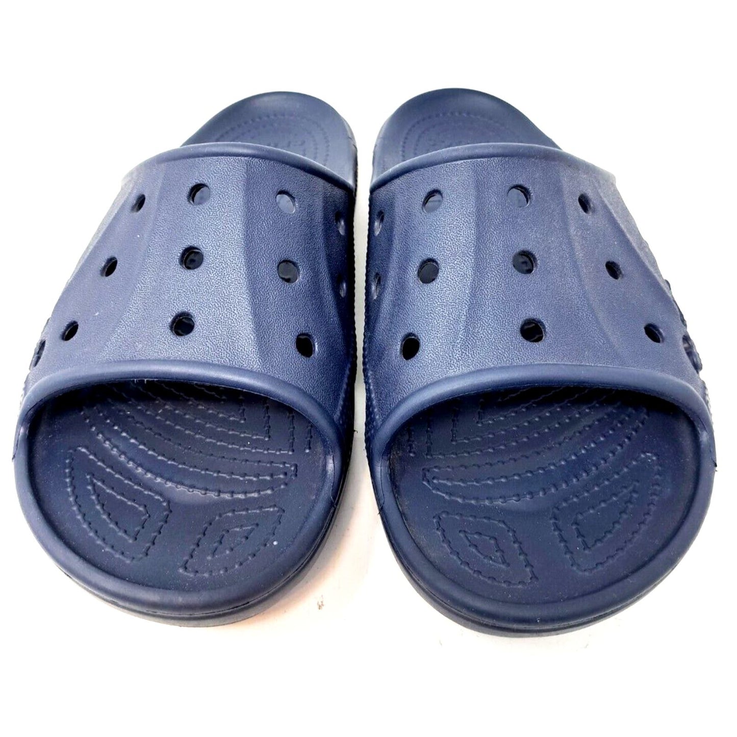 Crocs Slides Black Mens Size 8 Women’s 10 Sandals Shoes Blue Great Shape