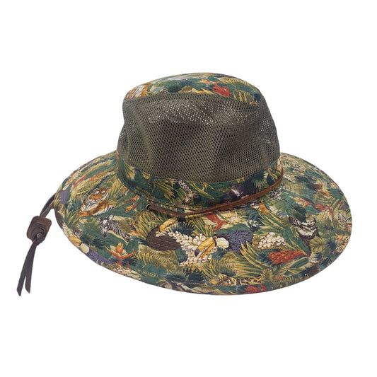 Dorfman Pacific Jungle Hat Safari Tropical Medium Green Leather Strap Mesh