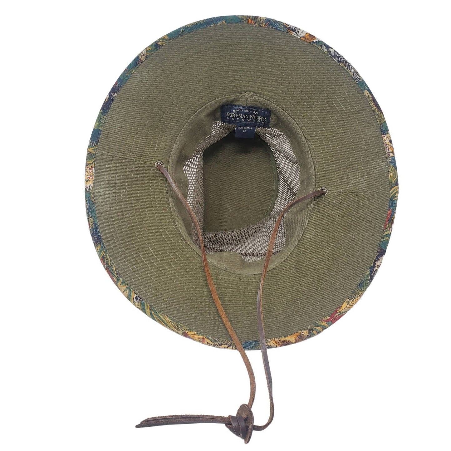 Dorfman Pacific Jungle Hat Safari Tropical Medium Green Leather Strap Mesh